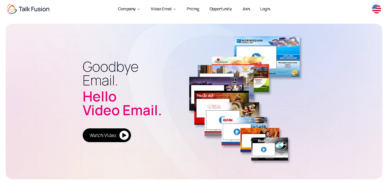 Talk Fusion website screenshot displaying video email products